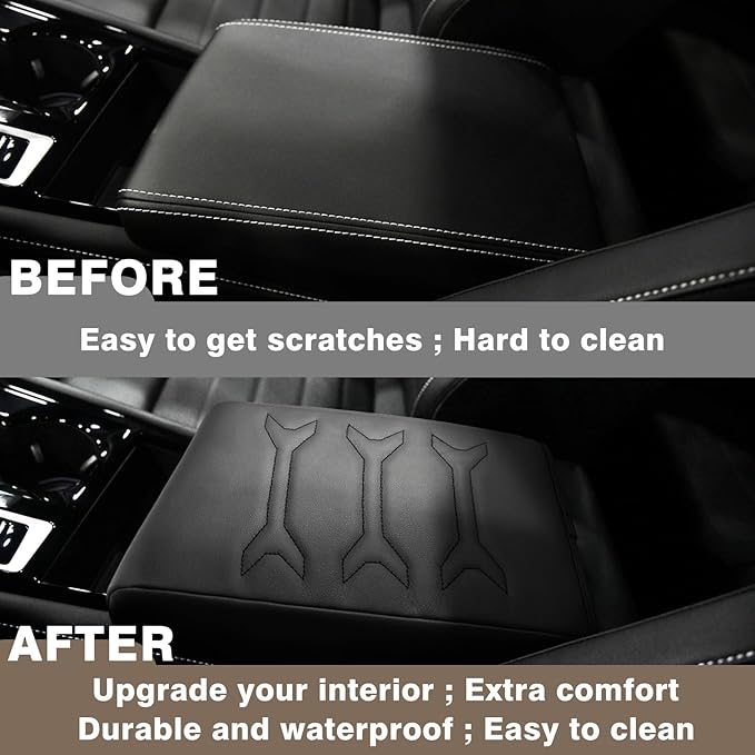 Muslogy for 2024 2025 Atlas & Cross Sport Center Console Pad Armrest Cover Protector Vegan Leather Extra Soft Armrest Box Lid Pad Compatible with Volkswagen Atlas/Cross Sport Accessories (V2_Black)