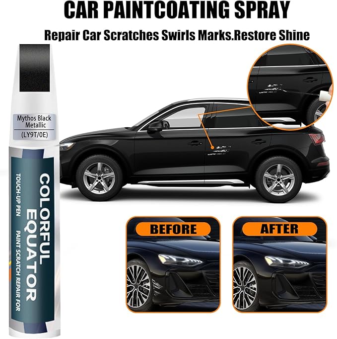 Mythos Black Metallic(LY9T/0E) Touch Up Paint Compatible with Audi, Car Paint Pen Scratch Repair Two-In-One Touch Up Paint, Premium Car Scratch Remover for Deep Scratches
