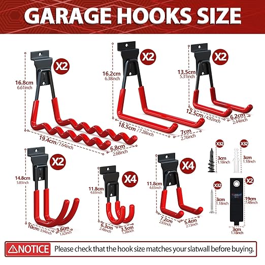 3-H Slatwall Accessories 18 Pack, Slatwall Hooks & Hangers Multi Sizes, Slat Wall Heavy Duty for Space Saving Used as Proslat Accessories with Slatwall Panel(Red)