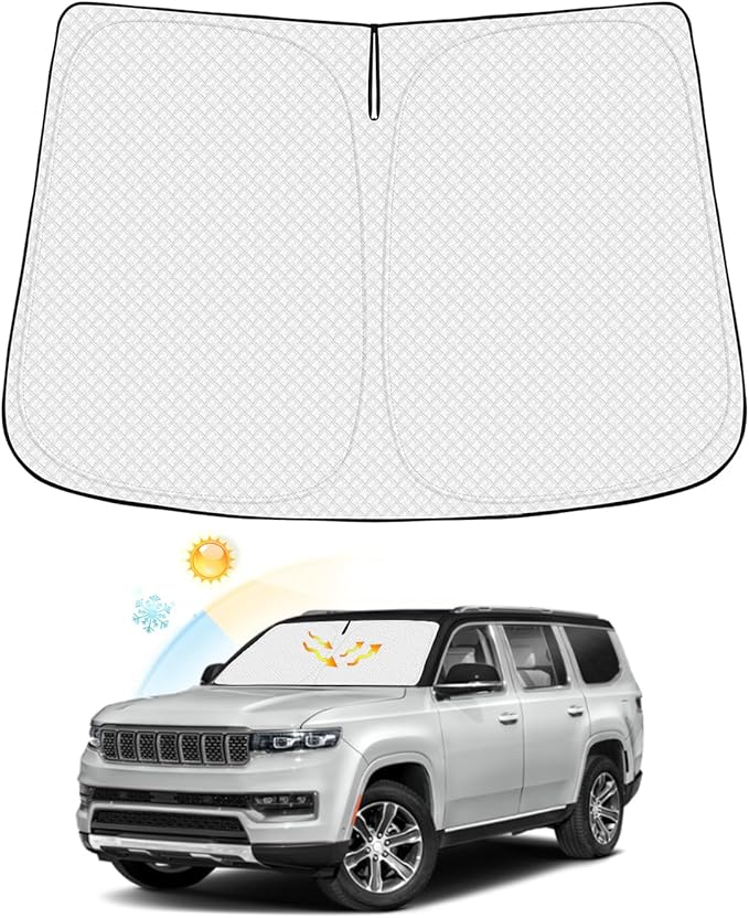 Windshield Sun Shade for Jeep Grand Wagoneer 2022-2025 2026 (Not for Jeep Wagoneer) Thicken 6-Layer Front Window Sunshade Cover Sun Visor Protector Foldable Block UV Rays Keep Vehicle Cool