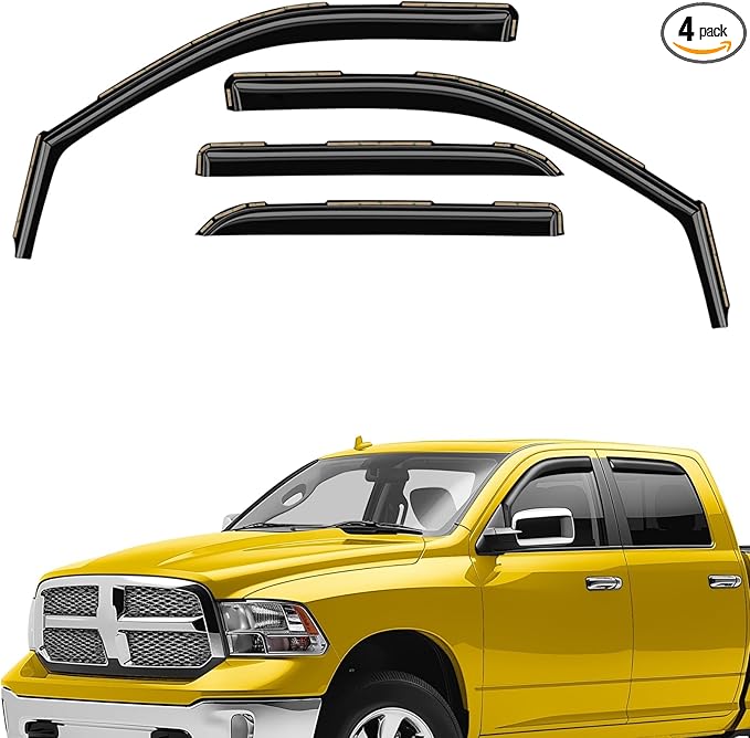 Extra Durable Window Deflectors in-Channel Window Visors Rain Guards Fit for Dodge Ram 1500 2009-2018 Crew Cab, Sun Visors, Wind Vent for Shades, Exterior Car Accessories - 4pcs. AG0029
