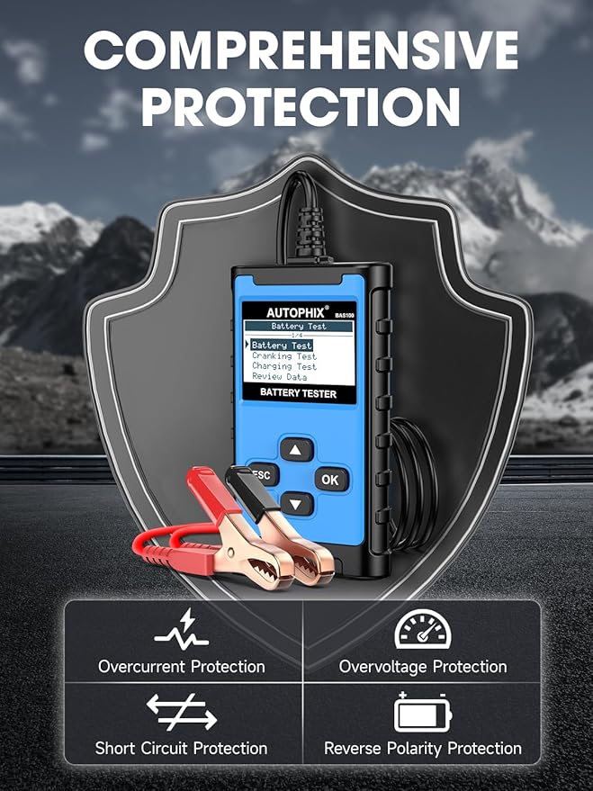 AUTOPHIX BAS100 Car Battery Tester, 12V 24V Load Tester, 100-2000 CCA Digital Automotive Alternator Tester, Auto Battery Analyzer Charging Cranking System Tester for Car Truck Motorcycle Boat and More