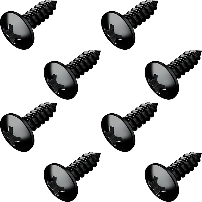 Black Oxide Stainless Steel License Plate Screws for License Plates, Frames, Covers - Durable & Rust Proof Licence Plate Screw Set for Front/Rear - Compatible with Ford Lincoln (Pack of 8)