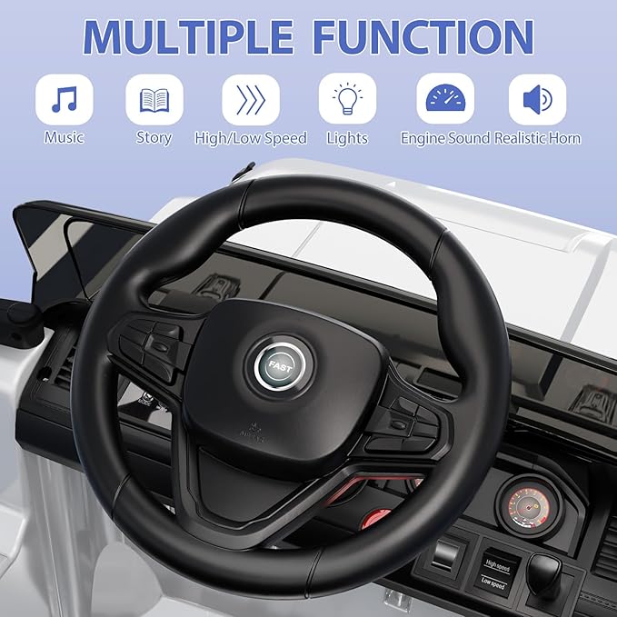 12V Kids Ride On Truck Car, Battery Powered Electric Vehicles with Remote Control, Spring Suspensions, 3 Speeds, LED Lights, Music, MP3, Ride On Toy Car for Children Toddles Boys Girls, White