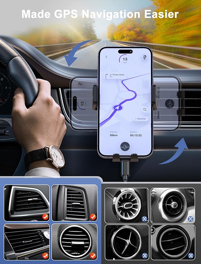 MOKPR Wireless Car Charger, Auto-Clamping Car Mount 15W/10W/7.5W Fast Charging CD Slot Air Vent Car Phone Mount Fit for iPhone 16 15/14/13/13 Pro/12 Pro Max/12 pro/12/11 Series, Samsung Galaxy Series