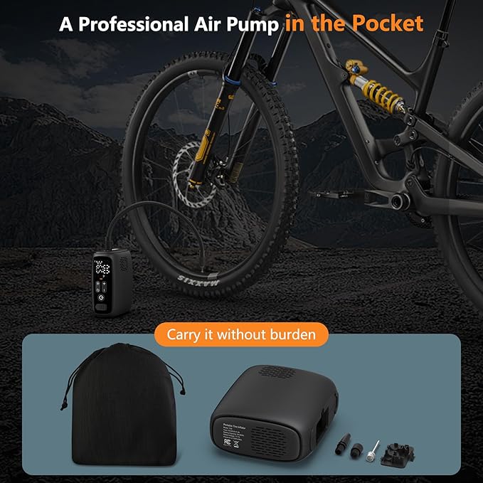 Tire Inflator Portable Air Compressor, 28 Cylinders 12V Air Compressor, 140W Auto Shut-Off with LED Light 150psi Pump, Portable Air Compressor for Car Tires, Bicycle, Moto, Ball etc.