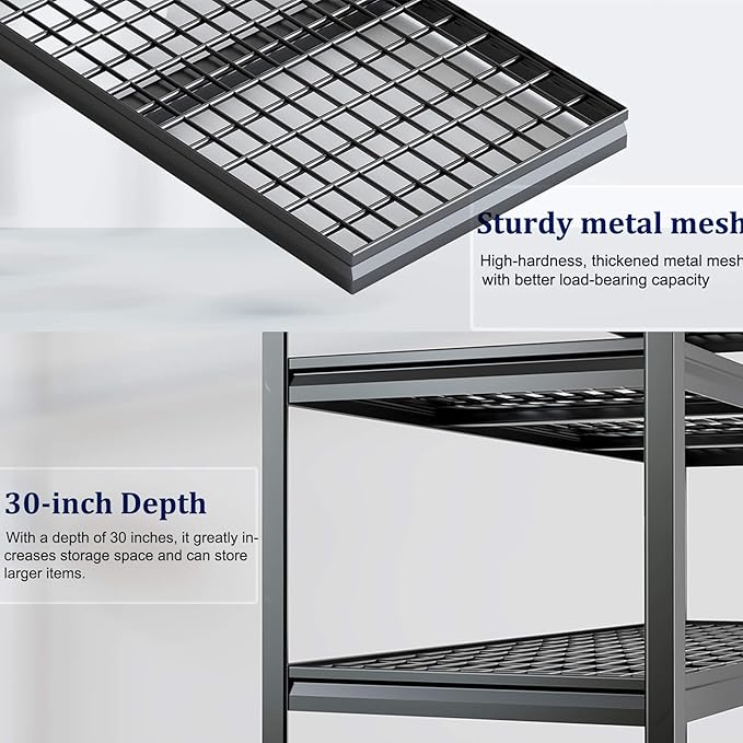 72" W Storage Shelves Heavy Duty Garage Shelving 30" D Metal Shelving Unit, 4 Tier Adjustable Shelves, 5000LBS Steel Industrial Shelving for Basement Warehouse Commercial, 72" W*30" D*72”H