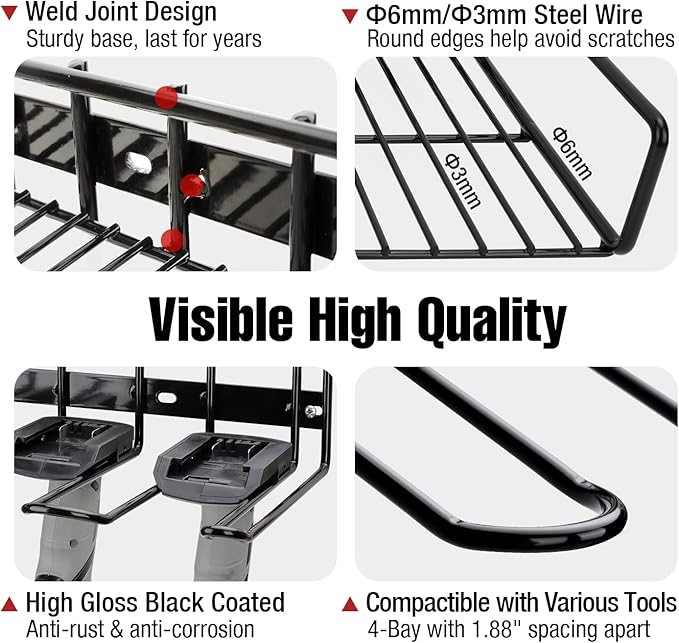 UNITEDPOWER Wall Mounted Power Tool Organizer Holder, Heavy Duty Utility Storage Rack for Battery Powered Hand Tools, Cordless Drill Rack, Workshop, Shed, Garage, Home