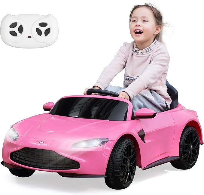 Ride on Car with Remote Control, 12V Licensed Aston Martin Electric Car for Toddlers with Soft Start, Music, USB, Bright Lights, Battery Powered Car for Kids 36-95 Months (Pink)