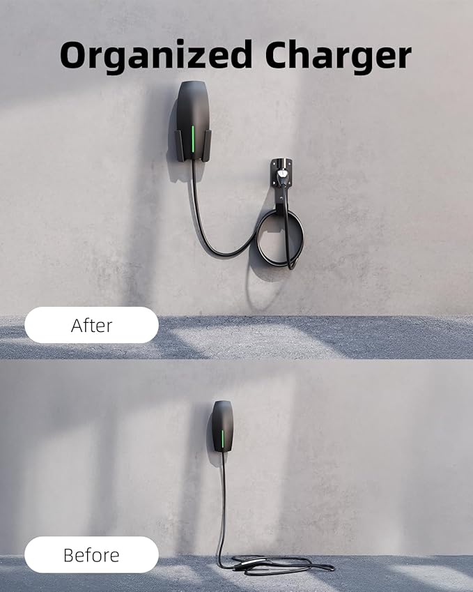 for Tesla Charger Holder, with 180° Rotation Nozzle Dock, Metal J-Hook for Tesla Model 3/Y/X/S Charger Cable Car Accessories Wall Connector Organizer Extra with Mobile Connector Holder
