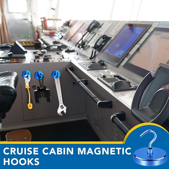 LOVIMAG Magnetic Hooks for Cruise Cabins, 150lbs Blue Magnetic Hooks for Classroom, Strong Magnets with Hooks for Hanging, Neodymium Magnet Hooks for Fridge, Ceiling, Locker, Camper, Travel-25 Pcs