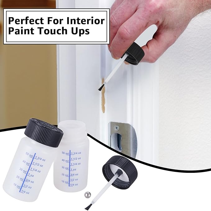 CYEAH 50 Pcs Touch Up Paint Container, 2 oz Paint Touch Up Bottles with Child-safe Lid and Applicator Brush, Touch-up Leftover Paint Container with Mixing Ball for Fixing Wall, Scratches, Car Surface