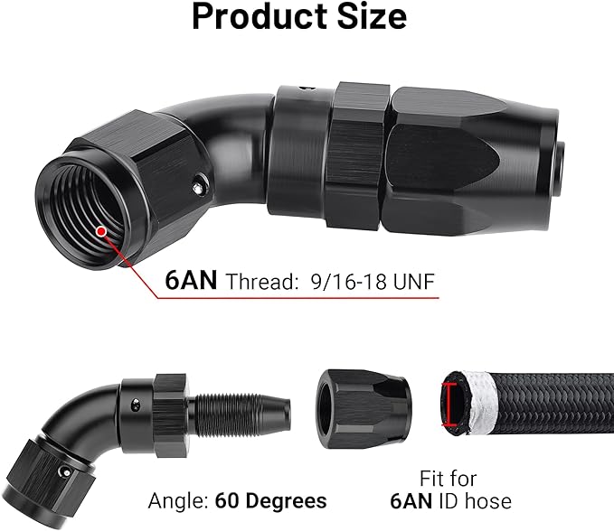 EVIL ENERGY 6AN 60 Degree One Piece Full Flow Hose End Fitting Swivel For CPE Braided Hose