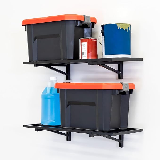 StoreYourBoard 2-Pack Heavy Duty Wall Shelves – Wall-Mounted Garage Storage Shelving and Organization for Sheds, Closets, or Utility Rooms – Holds 200 lbs, 1ft x 2ft, Black