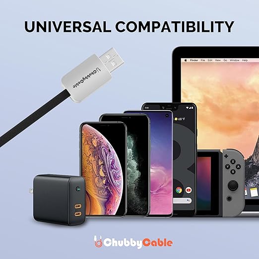 chubbycable Curly Chubby - Retractable Fast Charging Cable 240W Coiled Charger Cord for Car Durable USB-C Cable for Phones, Tablets and More, Black, USB-A to Type-C, 1.3FT-2.3FT