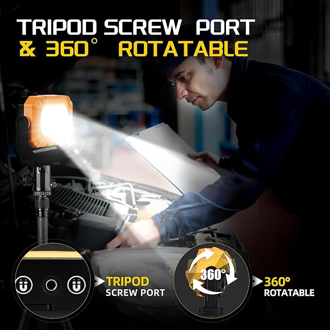 LED Work Light, 1500LM Magnetic Work Light with 360°Rotating Magnetic Stand & 15 Modes, 4000mAh Rechargeable Mechanic Light with Hook for Emergency Car Repairing, Father's Day Gift