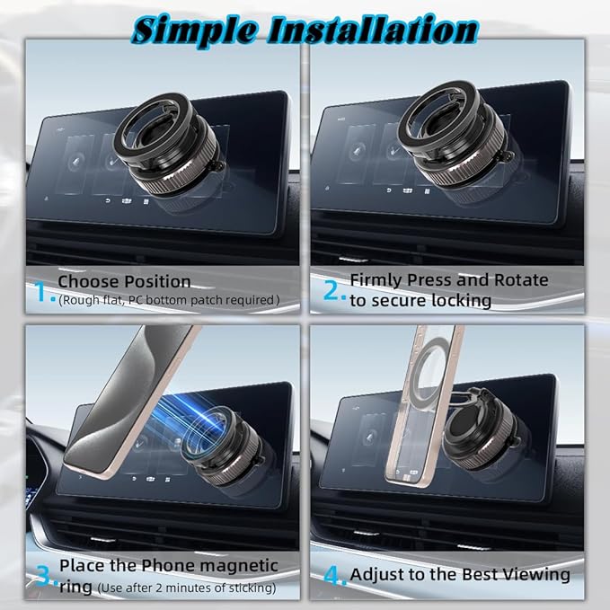 EnerCharge Magnetic Car Phone Holder, with 360° Adjustable & 3-Fold Extension, Upgraded Vacuum Suction Cup Cell Phone Mount for Car/Gym/Kitchen/Shower (Aluminum Alloy)
