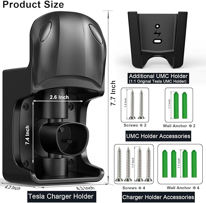 Tesla Charger Holder Wall Mount Tesla Charging Cable Organizer for Tesla Mobile Connector, Swivel NACS Holster