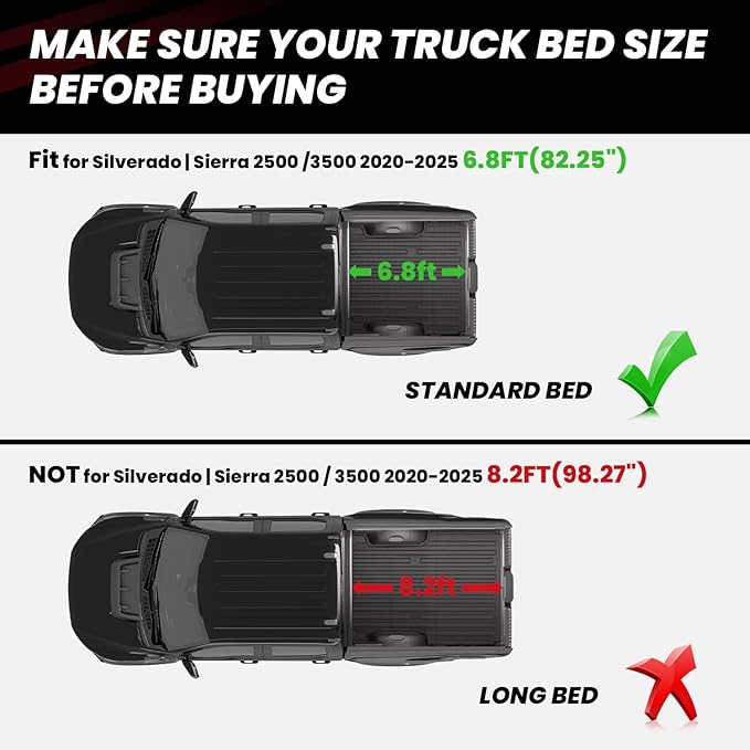 LASFIT Truck Bed Mat 2020-2025 for Chevrolet Silverado/GMC Sierra 2500HD 3500HD (Only Fit 6.8FT, Not Fit 5.8FT/6.6FT) All Weather TPE Custom Fit Car Bed Mat, Black (Not for 5th Wheel Package)