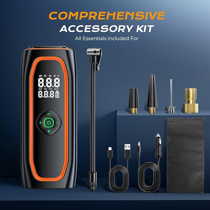 Tire Inflator Portable Air Compressor, 220PSI Air Pump for Car Tires with 26000mAh Battery, One Click Smart Air Pump Tire Inflator for Car, Motorcycle, Bicycle and More with Tire Pressure Gauge