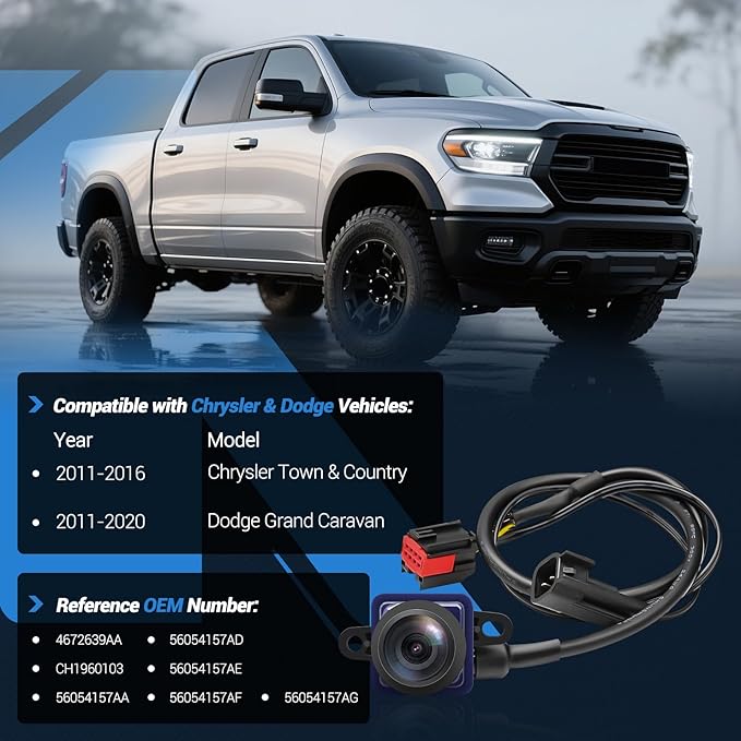 56054157AA Rear View Backup Camera Compatible with 2011-2016 Chrysler Town & Country 2011-2020 Dodge Grand Caravan HD Color Night Vision Waterproof Backup Camera 4672639AA CH1960103