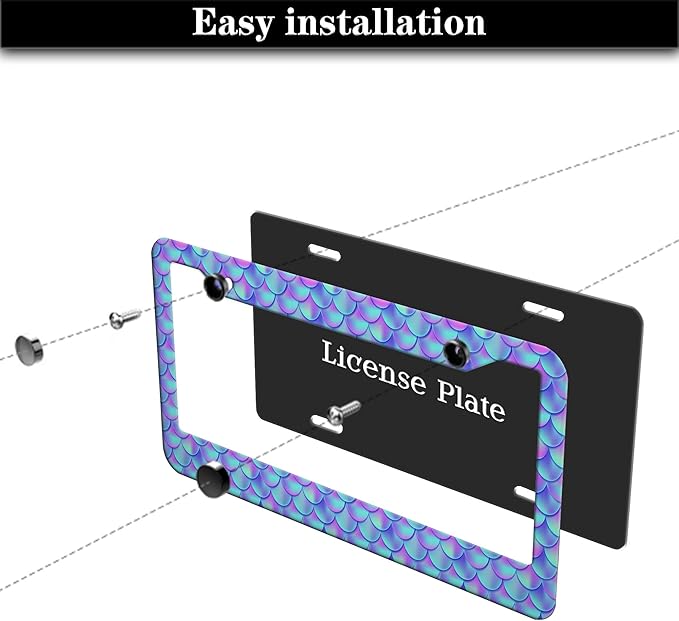 License Plate Frames for Men Purple; License Plate Frame for Women Mermaid Purple Scales Aluminum Metal Car Accessory 2 Pack with Screw Covers Set