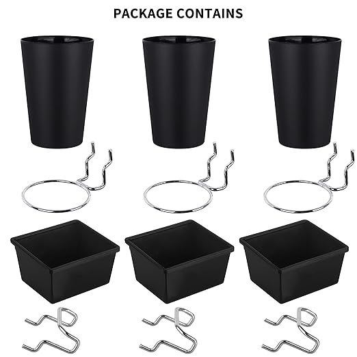 6 Sets Pegboard Bins Pegboard Cups with Hooks, Pegboard Hooks Assortment, Hooks for Pegboard Cup Holder for Organizing Accessories Tools Storage Office Workshop Garage Workbench Black