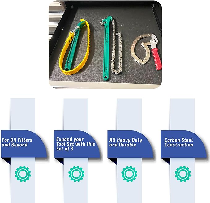 Rubber Strap Wrench - Oil Filter Wrench Set - 15 Inch Chain Wrench - Handcuff Wrench - Adjustable - Heavy Duty