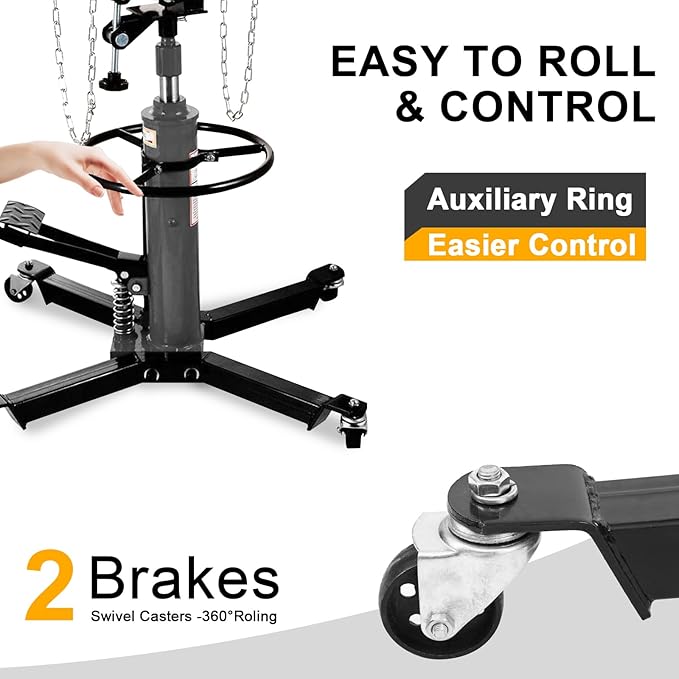 Transmission Jack 1660 lbs/ 0.75 Ton Capacity Hydraulic Telescopic Transmission Jack 34" - 70" Adjustable Height Telescoping Transmission Hydraulic with 360° Swivel Wheels Lift Hoist (Gray)