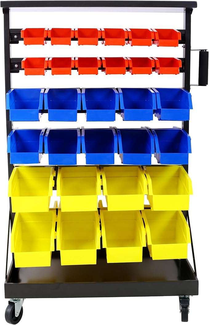 60 Parts Bin Rack Garage Storage Unit 6 Tiers System Steel Shelf with Portable Wheels, Mobile Tool Organizer Plastic Bins, for Men Birthday Gift (6 Tiers)