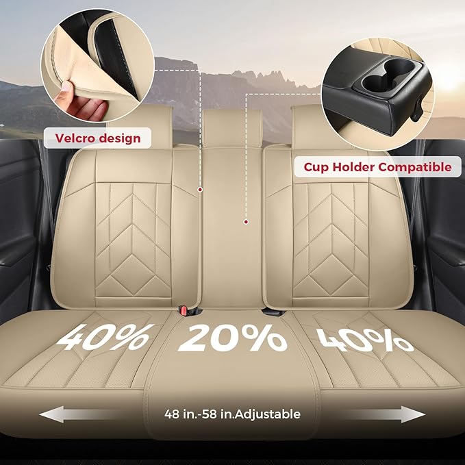 Beige Car Seat Covers Full Set - Waterproof Leather Car Seat Protector Universal Fit Altima Murano Accord Avalon