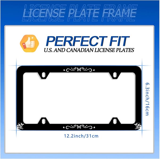 Butterfly Hibiscus License Plate Frame License Plate Stainless Steel Parts Colorful License Plate Funny Decorative with Screws Size 12.3" x 6.3" Men Women