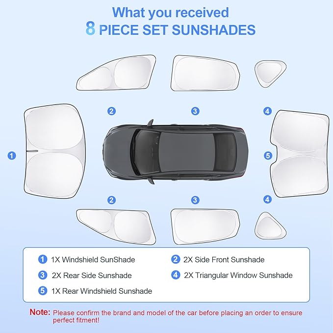 8pcs Car Window Shades for Nissan Altima 2013-2018 Accessories,Windshield Side Rear Full Sunshade,Sun Visor UV Blocking, Privacy Protection and Blackout for Camping Outdoor