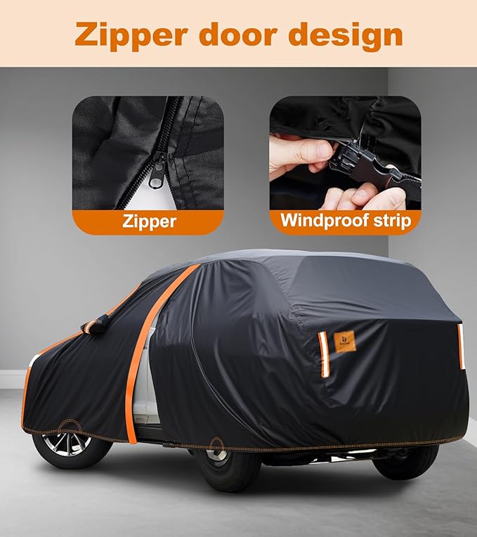 Car Cover Waterproof All Weather for SUV Automobiles UV Protection Snowproof Rain Sun with Door Zipper Full Exterior Outdoor Full Car Cover Universal Fit Up to 185"