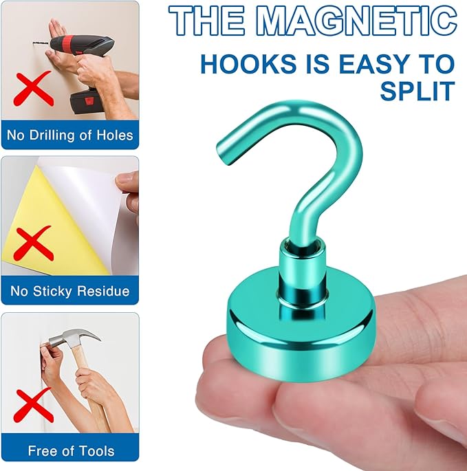 LOVIMAG Cruise Essentials, 150Lbs Door Magnets, Green Magnet Hooks for Cabin Strong Magnetic Hooks for Hanging, Refrigerator, Celling - 6 Pack