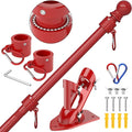 ZMTECH Flag Pole - Upgraded Bracket, 6 FT Stainless Steel Flag Poles for Outside House, Residential or Commerical, Tangle Free Flag Pole Kit for American Flag (Without Flag, Red)