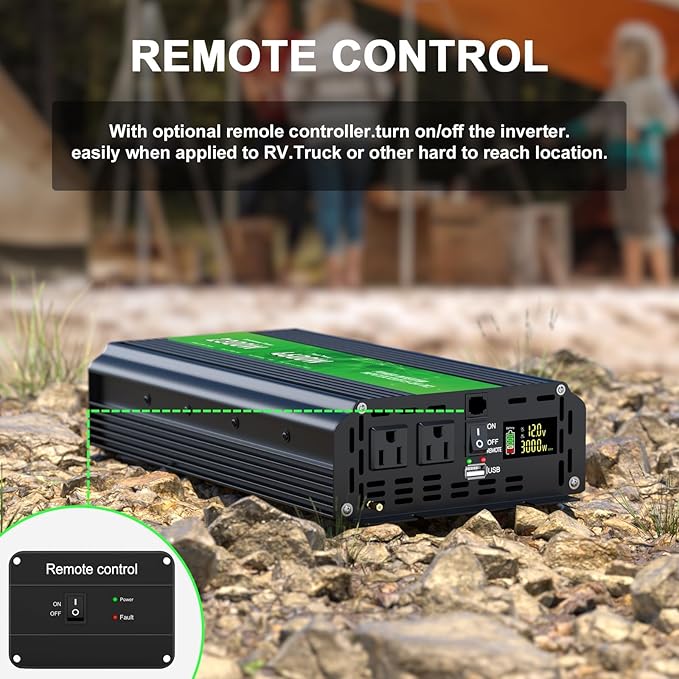 2300W Power Inverter,Peak Power 4600W 12V DC to AC 110V120V,Remote Control with 2AC Outlets and 2.4USB Port,LED Display for Power Converter,Outdoor Activities,Emergency,Vehicles Truck RV Solar System