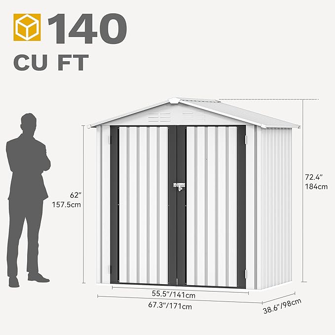 DWVO 6x4ft Metal Outdoor Storage Shed, Waterproof Tool Shed Heavy-Duty Storage Unit with Lockable Door and Vents, Ideal for Bicycles, Tools, Lawnmowers, Backyards, Patios, Lawns - White