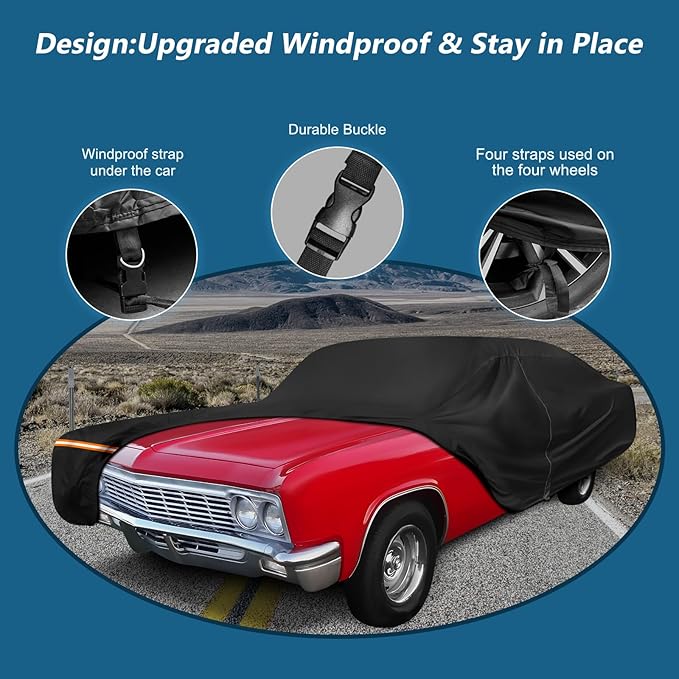 Car Cover for Chevy Caprice 2/4 Door Coupe/Sedan 1966-1996, Waterproof 210D Oxford Cloth and Cotton Cover Outdoor Full Car Covers with Zipper Windproof Heavy Duty All Weather Protectio