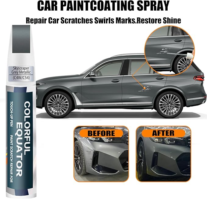 Skyscraper Grey Metallic(C4W/C54) Touch Up Paint for BMW, Car Paint Pen Scratch Repair Two-In-One Touch Up Paint, Premium Car Scratch Remover for Deep Scratches