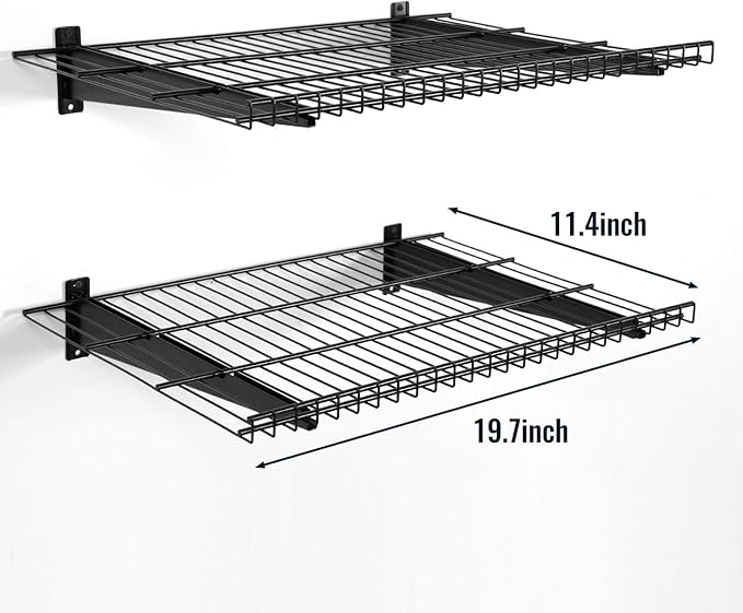 2 Pack Garage Wall Mounted Shelf, 19.7" x 11.4" Heavy Duty Wall Storage Shelves for Garage, Workshop, Laundry Room and Kitchen, Max Load 50 lbs (Black,2 Pack)
