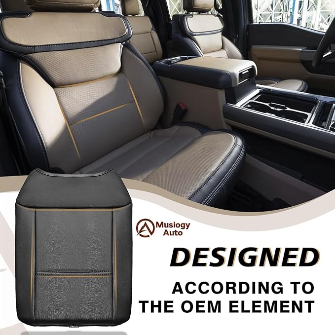 Muslogy Center Console Armrest Cover Compatible with Ford F250 F350 F450 2023 2024 2025 Super Duty Comfort Armrest Pad Arm Rest Cushion Vegan Leather Protector 1-Inch Extra Thick(Bucket Seat ONLY)