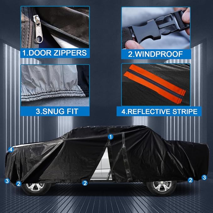 Chevrolet Silverado 3500HD Truck Cover Custom Fit 2001-2026 Regular Cab LB (8.1') with Door Zipper, 12 Layers Full Exterior Pickup Truck Cover Waterproof All Weather, Wind Dust Sun and UV Protection.