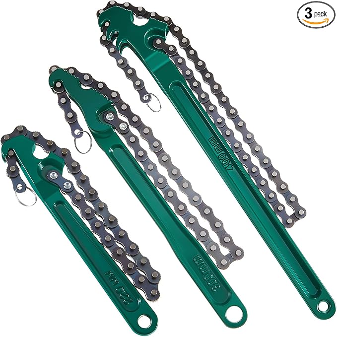 Lasnten 3 Pcs Large Reversible Chain Oil Filter Wrench with 12 16 9 Inch Chain Wrench Adjustable Heavy Duty Carbon Steel Sturdy Pipe Fitting Tool Spanner for Ratcheting Universal(Green)