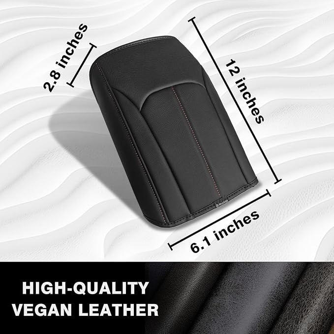 Muslogy Center Console Cover Compatible with Subaru Forester 2025 Accessories Armrest Cover Lid Cushion Protector Anti-Scratch Vegan Leather Extra Soft (Black/Brown Stitching)