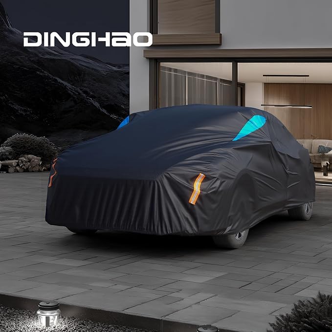 Car Cover Waterproof All Weather, 6 Layers Car Covers for Automobiles, Full Exterior Cover with Zipper, Outdoor Car Cover Sun UV Rain Snow Wind Protection for Sedan (173-183 inch)