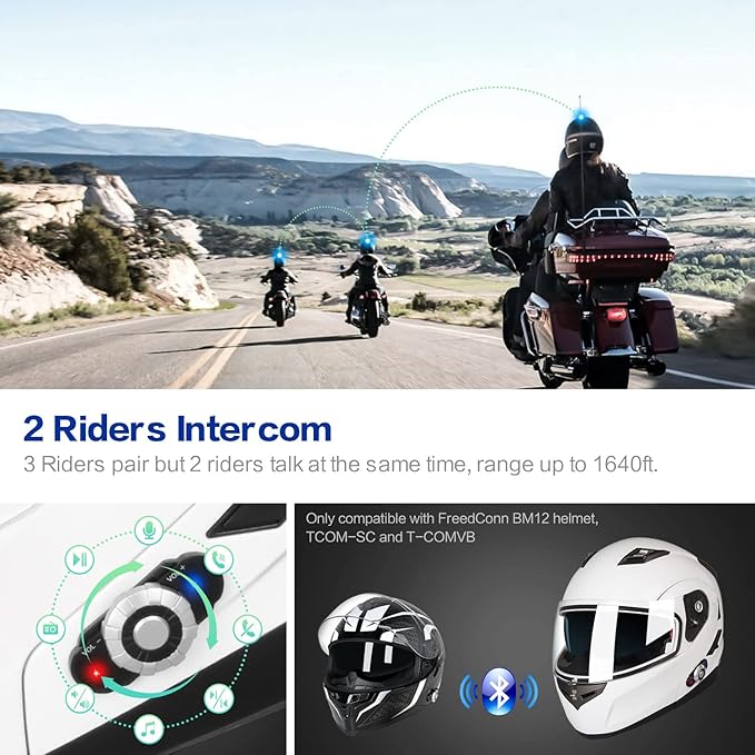 FreedConn BM2-S Bluetooth Motorcycle Helmet, Flip-Up Modular Motorbike Helmet, 500M Connectivity for 2-3 Riders, Voice Dial, Hands-Free Call, MP3, FM, DOT Certified (Medium, White)