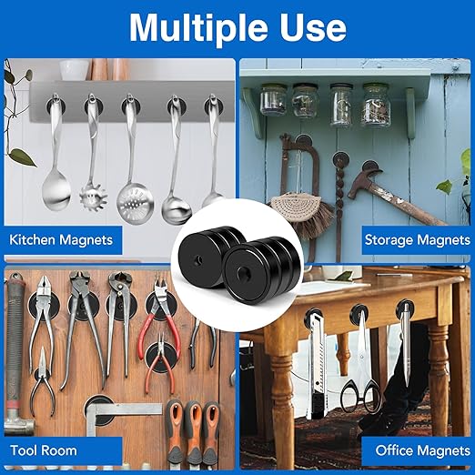 MIKEDE 10 Pack Strong Magnets Heavy Duty, 150LB Neodymium Cup Magnets with Countersunk Hole, Stainless Screw for Wall Mounting, Rare Earth Magnet Black Round Base Disc Magnet 1.4" D x 0.27" H