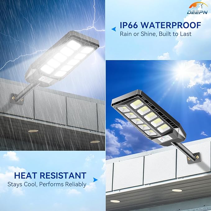 Solar Lights Outdoor for Outside, IP66 Waterproof Street Lights Outdoor, 6500K Dusk to Dawn LED Solar Security Flood Lights Motion Sensor with Remote Control for Yard, Entryway Garage, Porch
