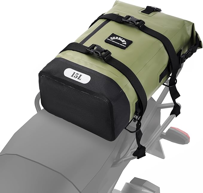 Motorcycle Saddle Bag, 15L Waterproof Motorcycle Tail Bag, 2 Size and 3 Color Options Travel Bag, PVC Bag, Rear Seat Bag, Backpack Field Green GT-15GN